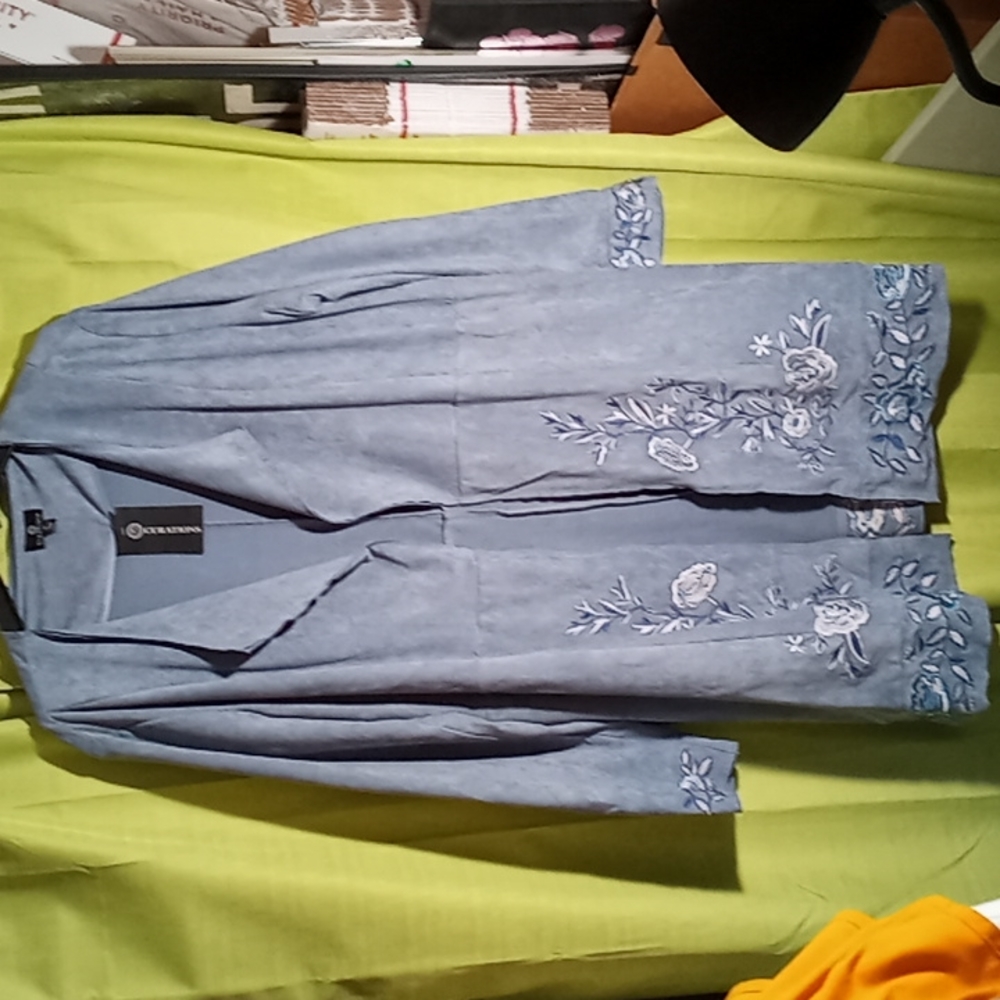 New jacket, long, with embroidery. Soft, light weight.